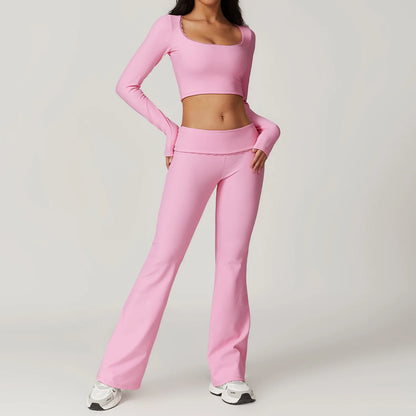 A&A ProLounge Fold Over Flare Trousers & Long Sleeve Top Set