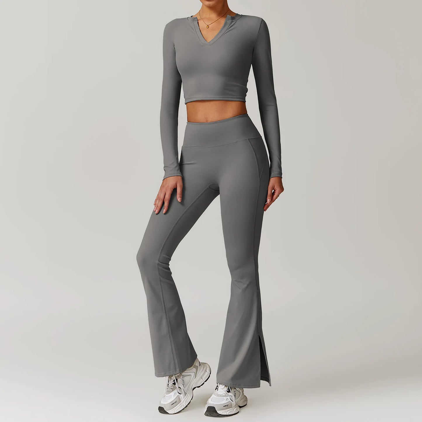 A&A ProBasics V-Neck Top & Flare Leggings Set