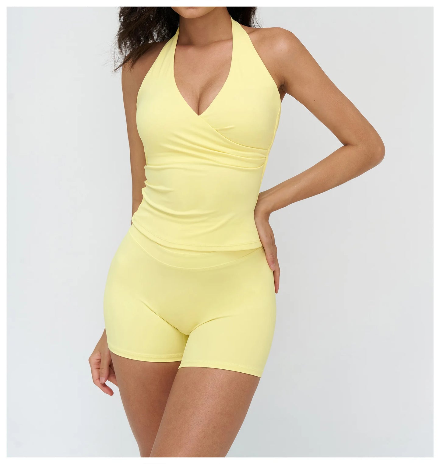 A&A Flexi Cross Over Built In Bra Halter Neck Top