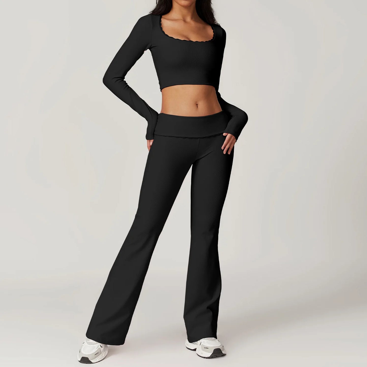 A&A ProLounge Fold Over Flare Trousers & Long Sleeve Top Set