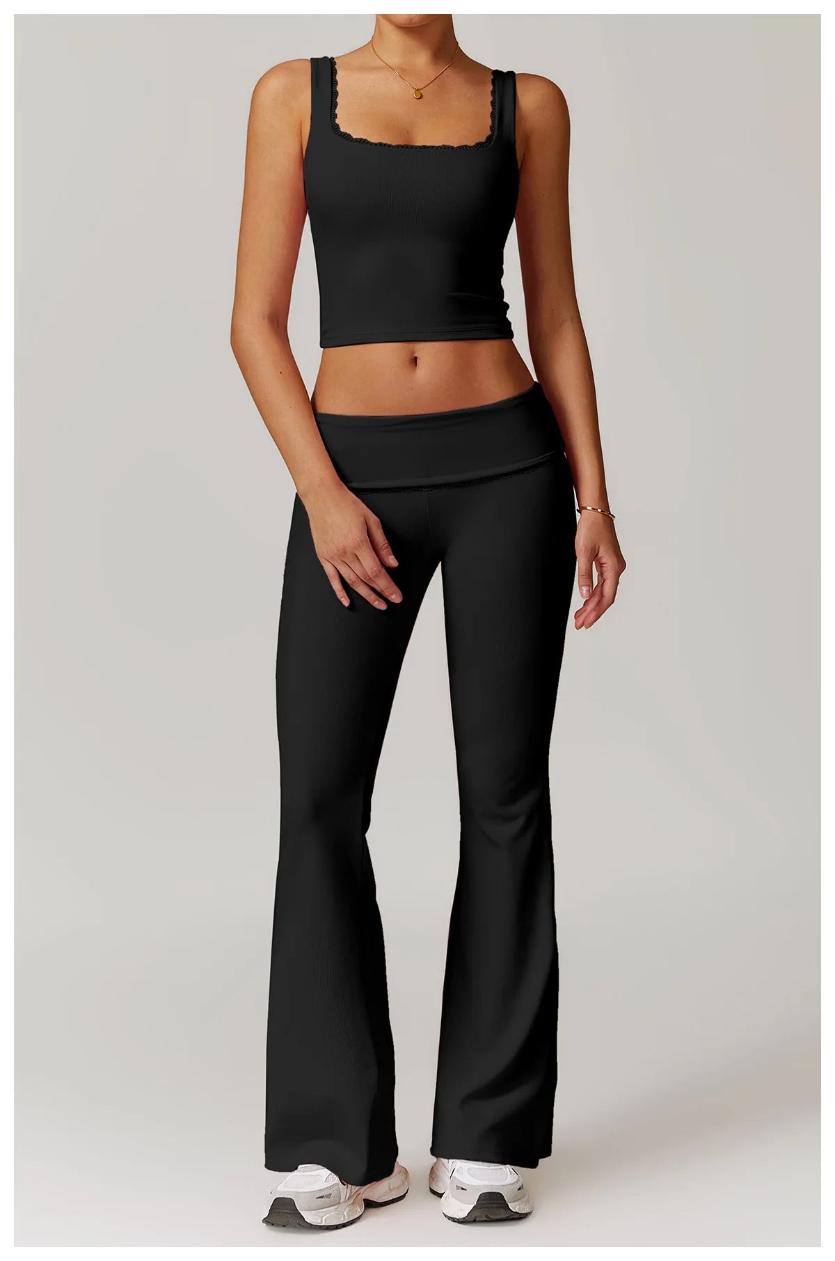 A&A ProLounge Fold Over Lace Trim Flare Trousers