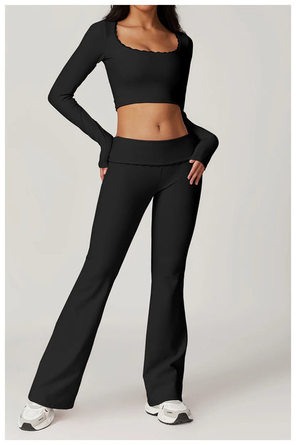 A&A ProLounge Fold Over Flare Trousers & Long Sleeve Top Set