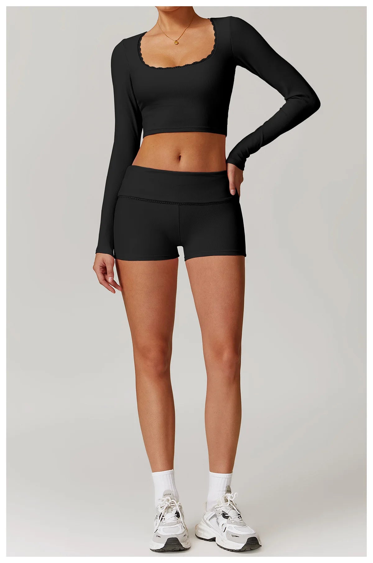 A&A ProLounge Fold Over Lace Trim Shorts