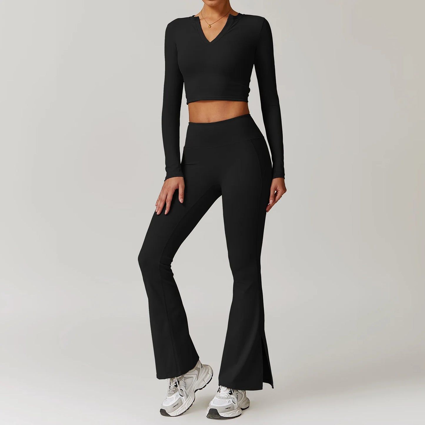 A&A ProBasics V-Neck Top & Flare Leggings Set