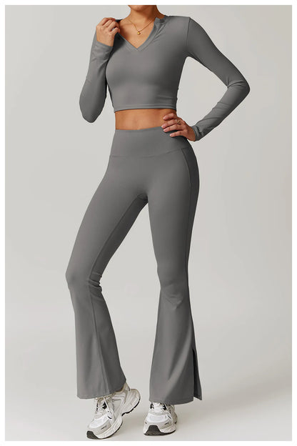 A&A ProBasics V-Neck Top & Flare Leggings Set