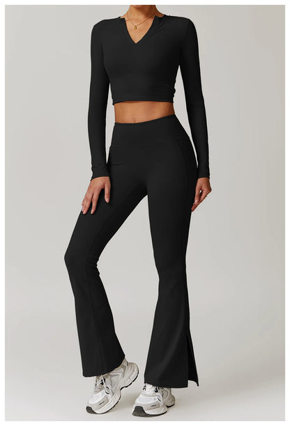 A&A ProBasics V-Neck Top & Flare Leggings Set